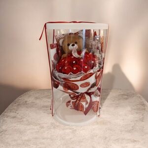 Charming Brown Teddy Bear with Red Roses